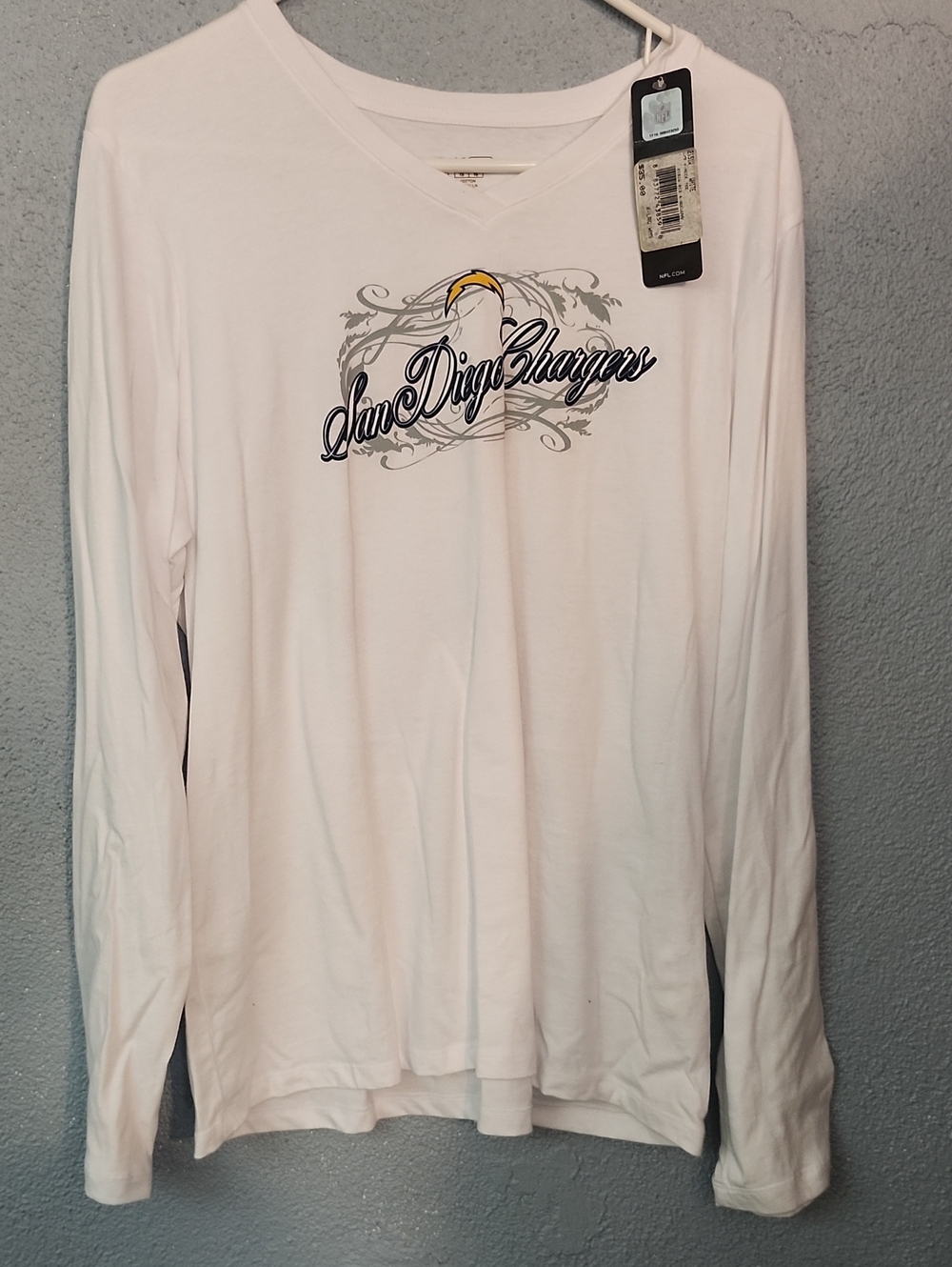NFL San Diego Chargers White Long-Sleeve V-Neck Tee